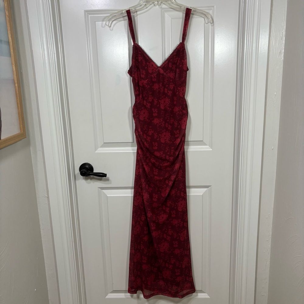 Princess Polly Cotter Maxi Dress Women’s 4 Burgundy Floral